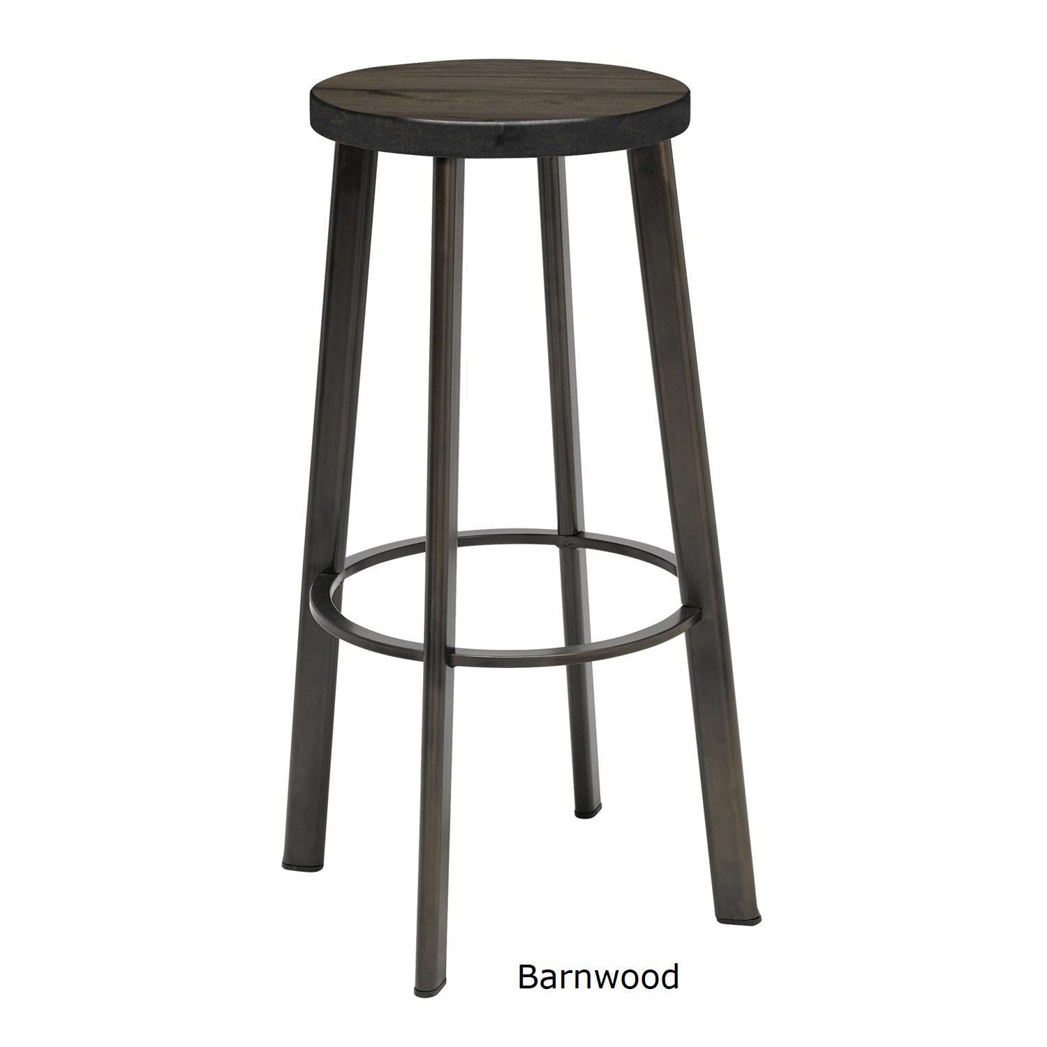 Metro Stool, Natural Steel Frame, Wood Seat, Bar Height, 30"H