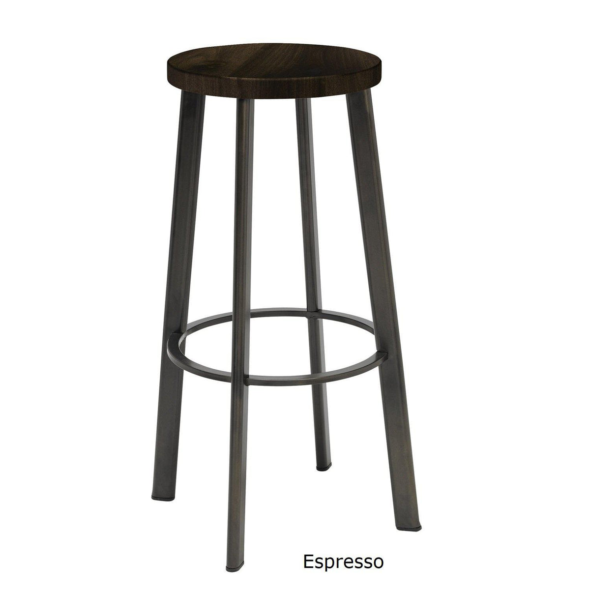Metro Stool, Natural Steel Frame, Wood Seat, Bar Height, 30"H
