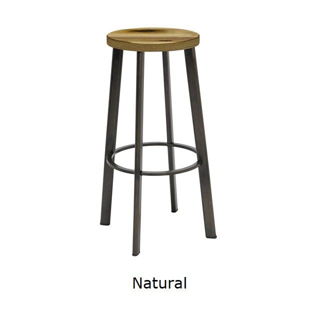 Metro Stool, Natural Steel Frame, Wood Seat, Bar Height, 30"H