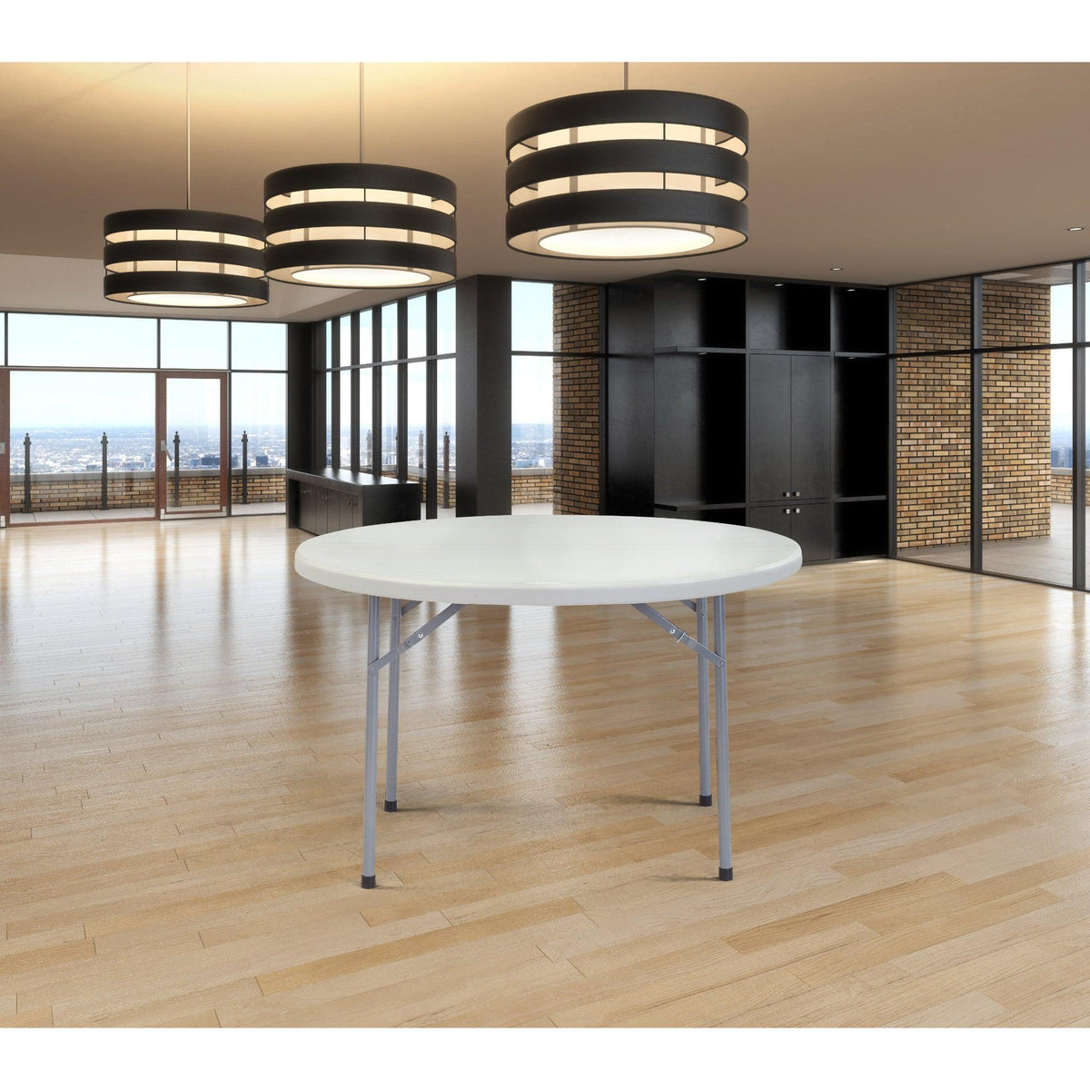 National Public Seating Heavy Duty "Smooth Top" Round Blow-Molded Plastic Folding Table, Speckled Grey