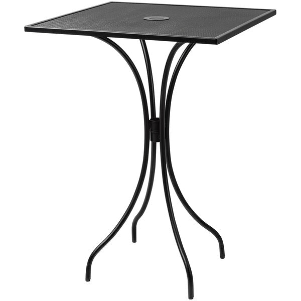 black metal patio table with umbrella hole Barnegat Collection Outdoor/Indoor Black Steel 36" Square Bar Height T