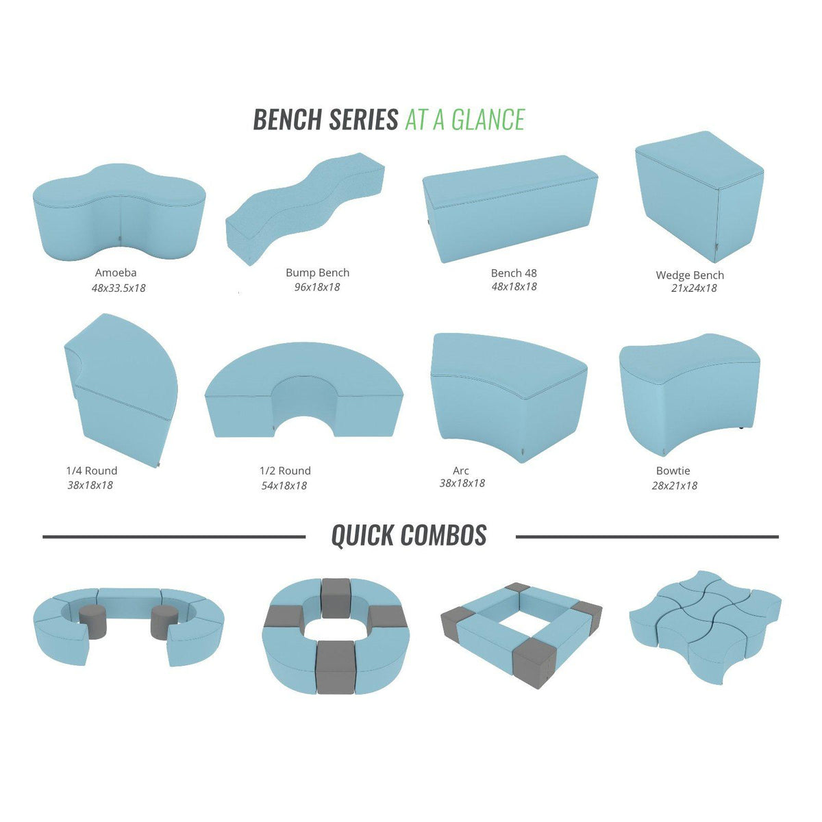 Fomcore Bench Series Amoeba with 100% ALL-FOAM CORE, Antibacterial Vinyl Upholstery, LIFETIME WARRANTY, FREE SHIPPING