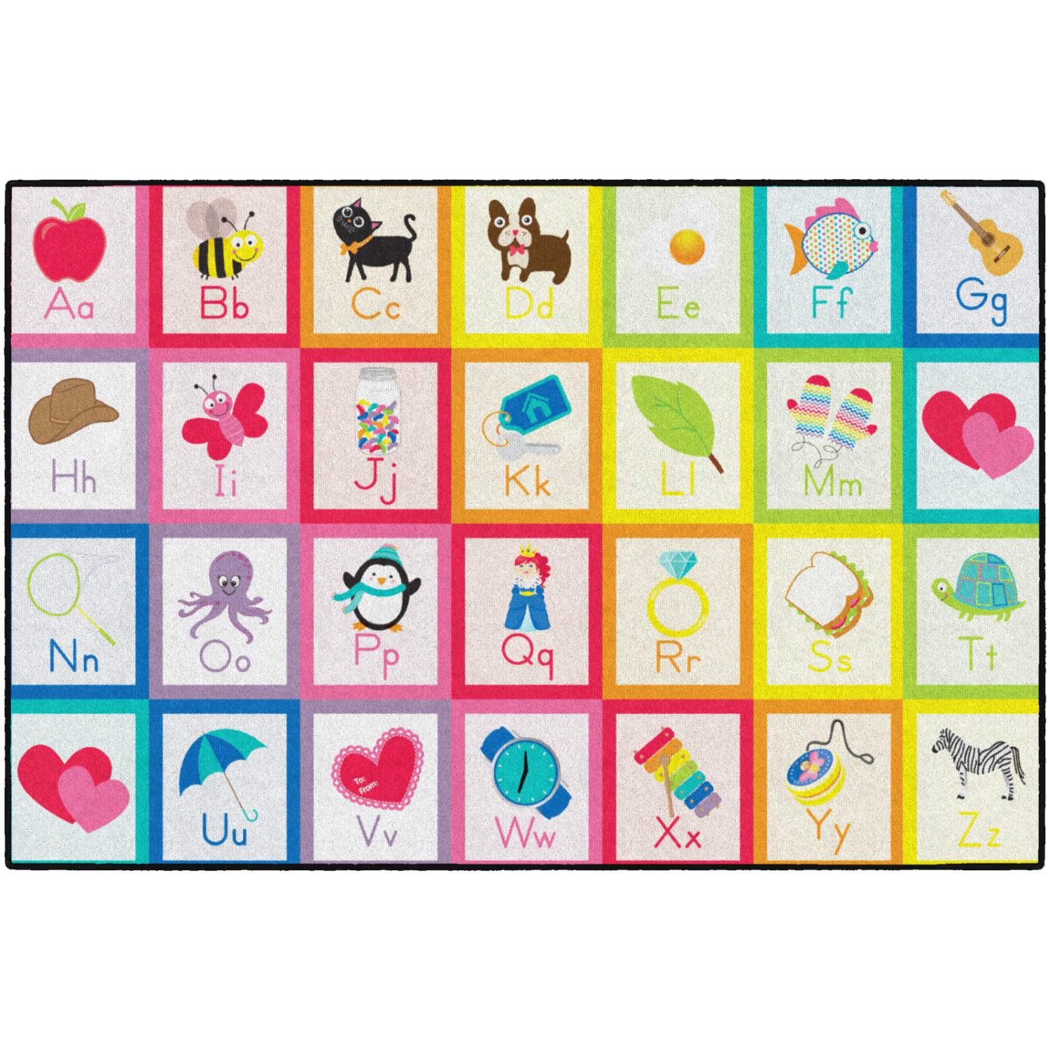 Schoolgirl Style Rainbow Alphabet Cards Solid Square Criss Cross Applesauce Rugs