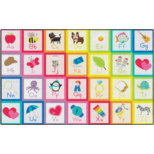 Schoolgirl Style Rainbow Alphabet Cards Solid Square Criss Cross Applesauce Rugs