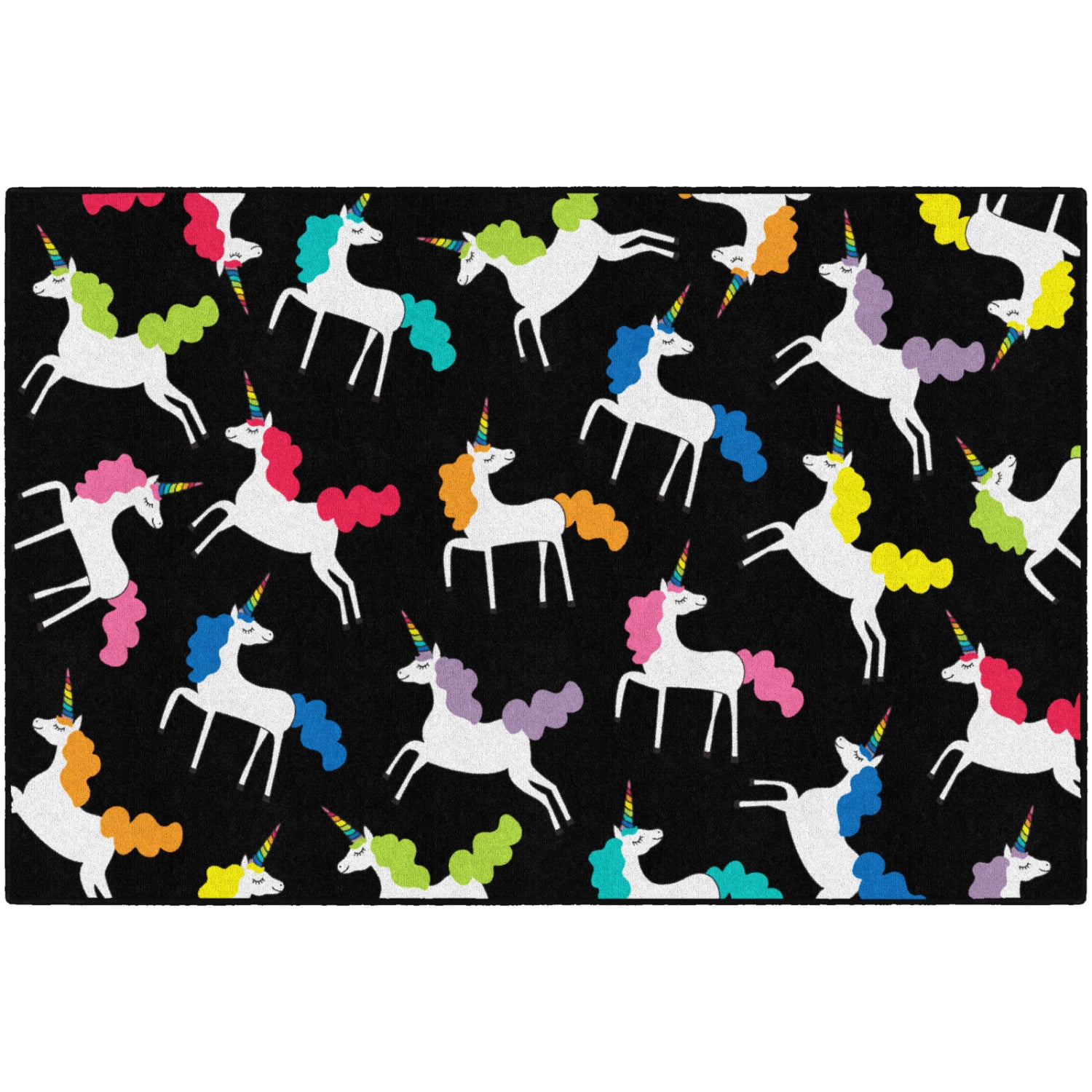 Schoolgirl Style Hello Sunshine Unicorns All Over Black Rugs