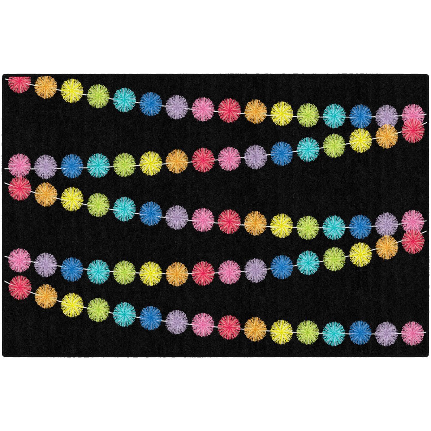 Schoolgirl Style Rainbow Poms On Black Rugs