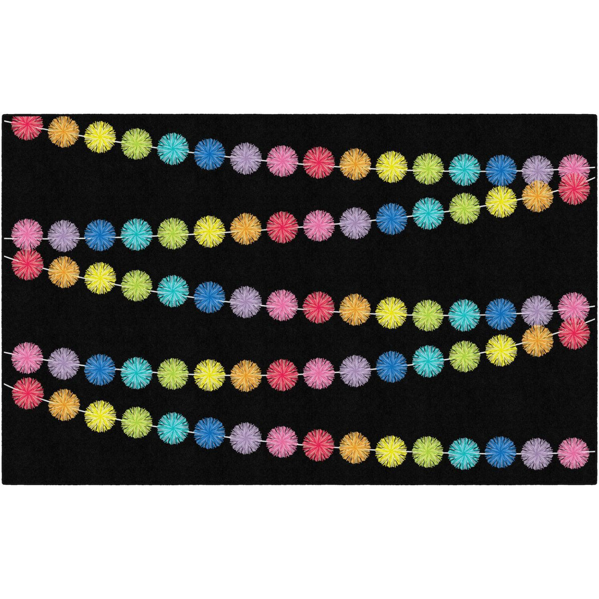 Schoolgirl Style Rainbow Poms On Black Rugs