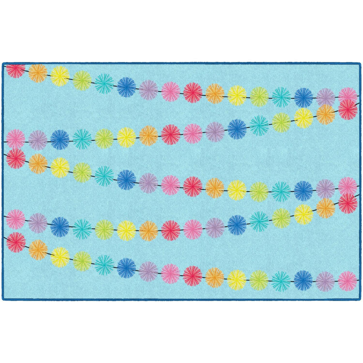 Schoolgirl Style Rainbow Poms On Blue Rugs