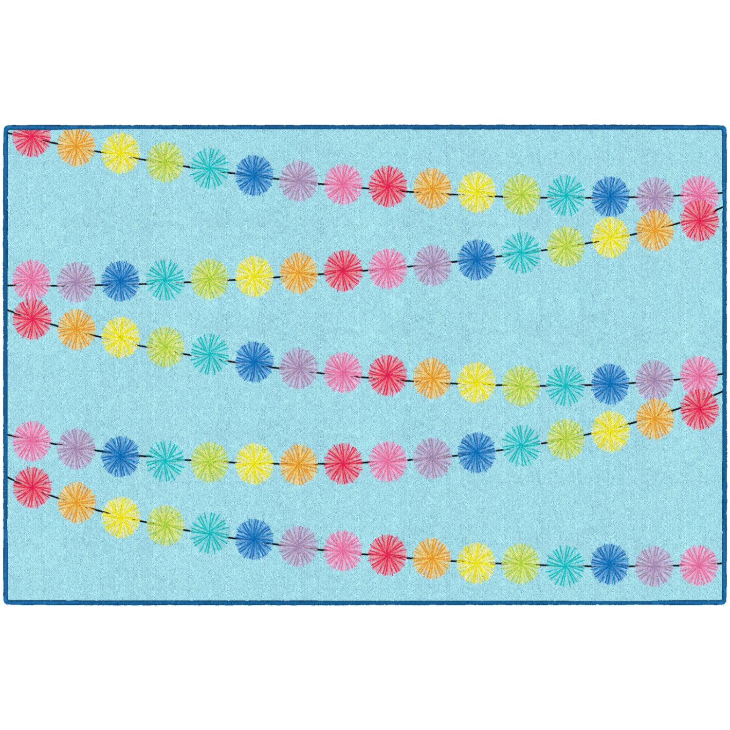 Schoolgirl Style Rainbow Poms On Blue Rugs