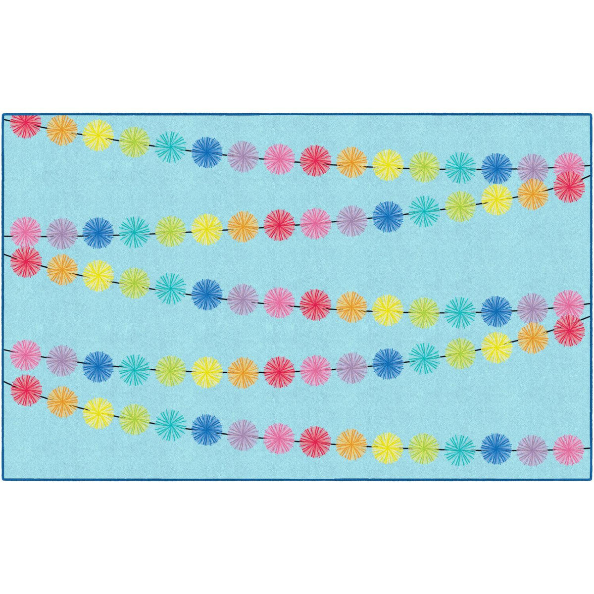Schoolgirl Style Rainbow Poms On Blue Rugs
