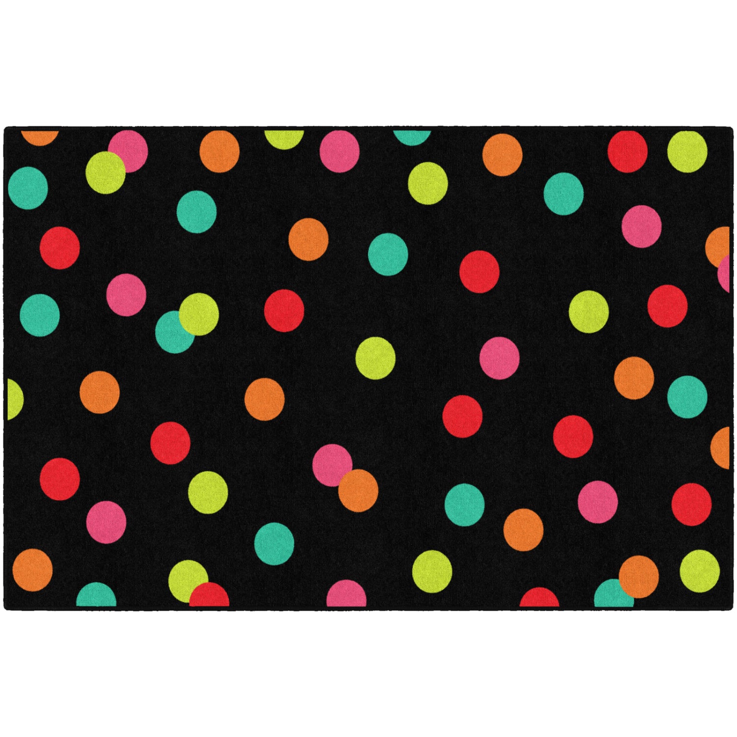 Schoolgirl Style Black, White & Stylish Brights Polka Dots On Black Rugs