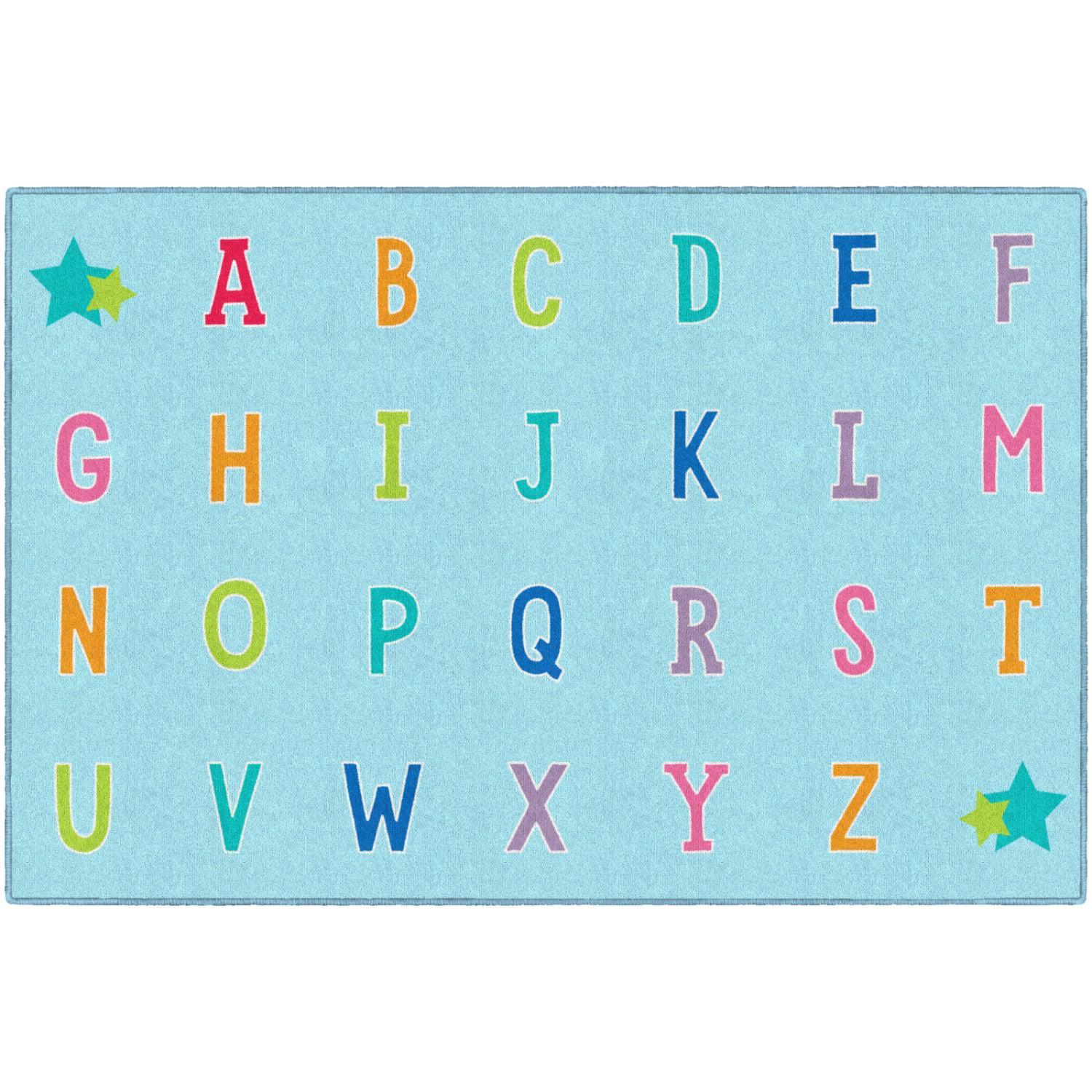 Schoolgirl Style Alphabet On Blue Criss Cross Rugs