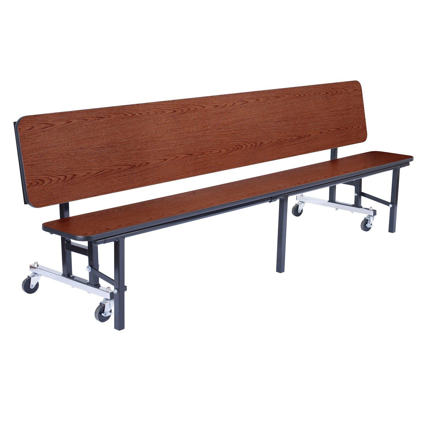 Mobile Convertible Bench Cafeteria Table, 8'L, MDF Core, Black ProtectEdge, Textured Black Frame