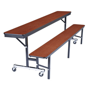 Mobile Convertible Bench Cafeteria Table, 7'L, MDF Core, Black ProtectEdge, Textured Black Frame