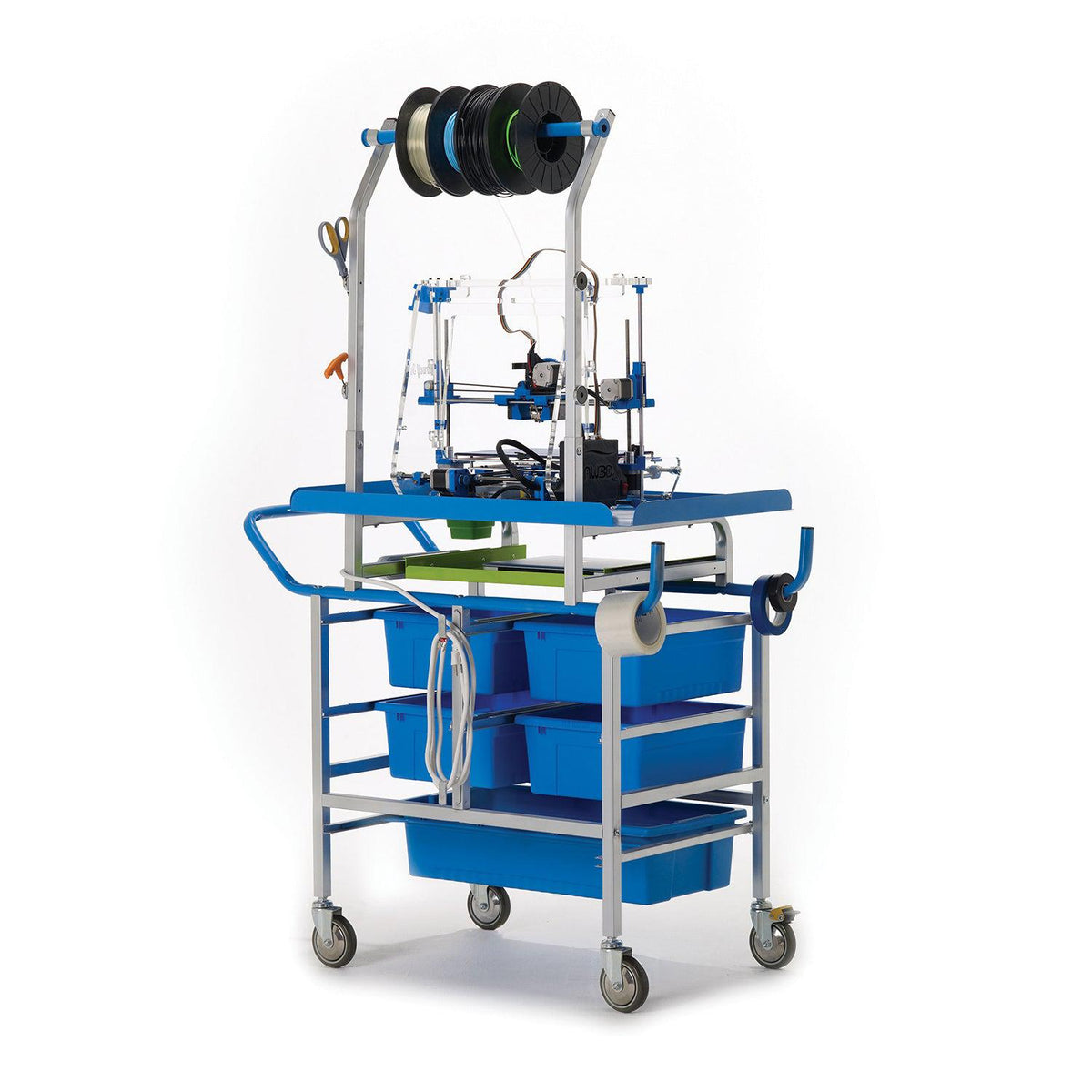 3D Printer Cart, Premium Model with 4 Open Tubs and 1 Really Big Tub