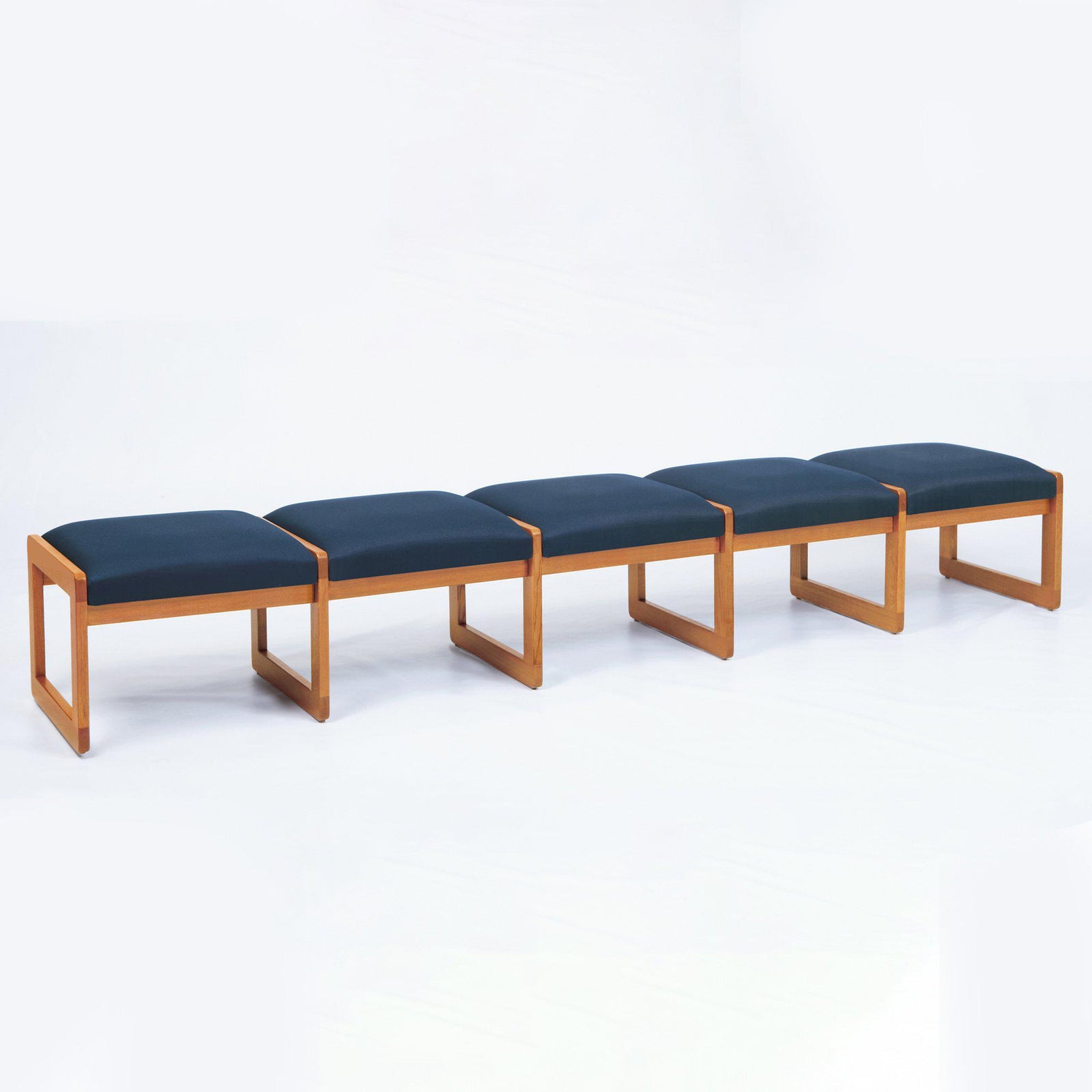 Classic Series Solid Oak Reception Seating, 5 Seat Bench, Standard Fabric Upholstery, FREE SHIPPING