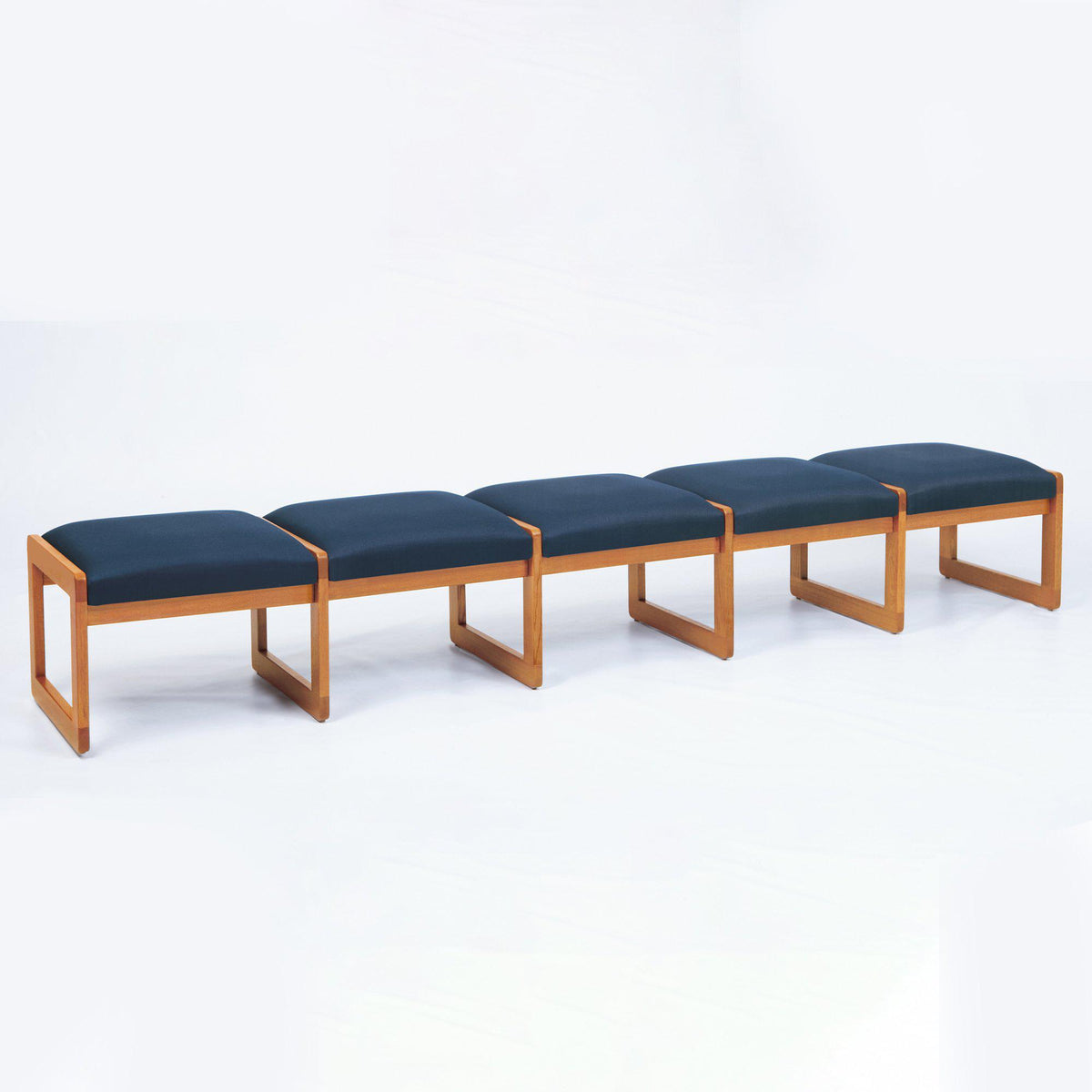 Classic Series Solid Oak Reception Seating, 5 Seat Bench, Healthcare Vinyl Upholstery, FREE SHIPPING