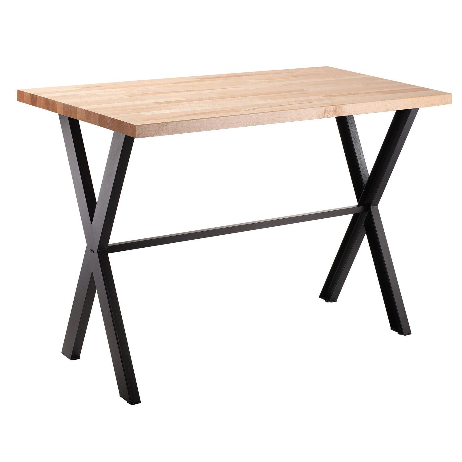 Collaborator Table, 36" x 72", Rectangle, 42" Bar Height w/ Crossbeam, Butcherblock top