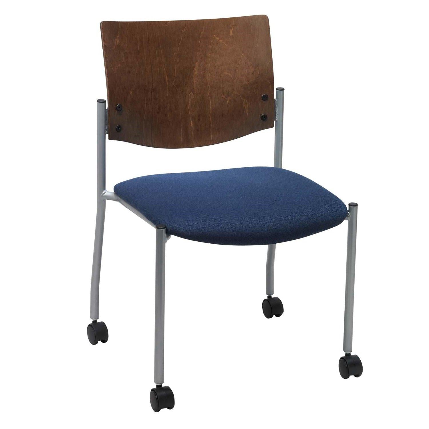 Evolve Chair with Casters, Wood Back, Padded Seat with Fabric Upholstery