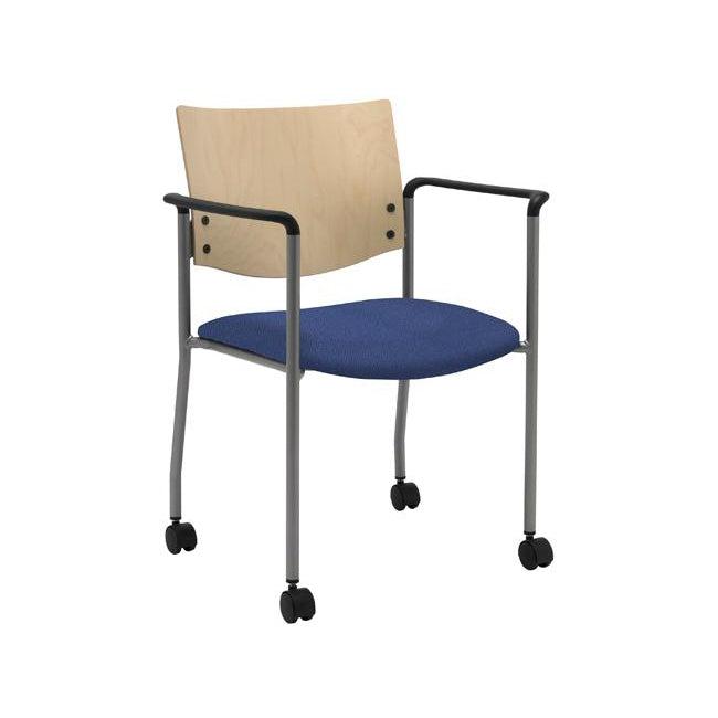 Evolve Chair with Arms and Casters, Wood Back, Padded Seat with Healthcare Vinyl Upholstery
