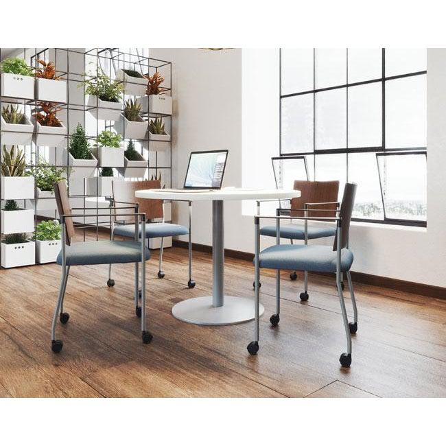 Evolve Chair with Arms and Casters, Wood Back, Padded Seat with Healthcare Vinyl Upholstery