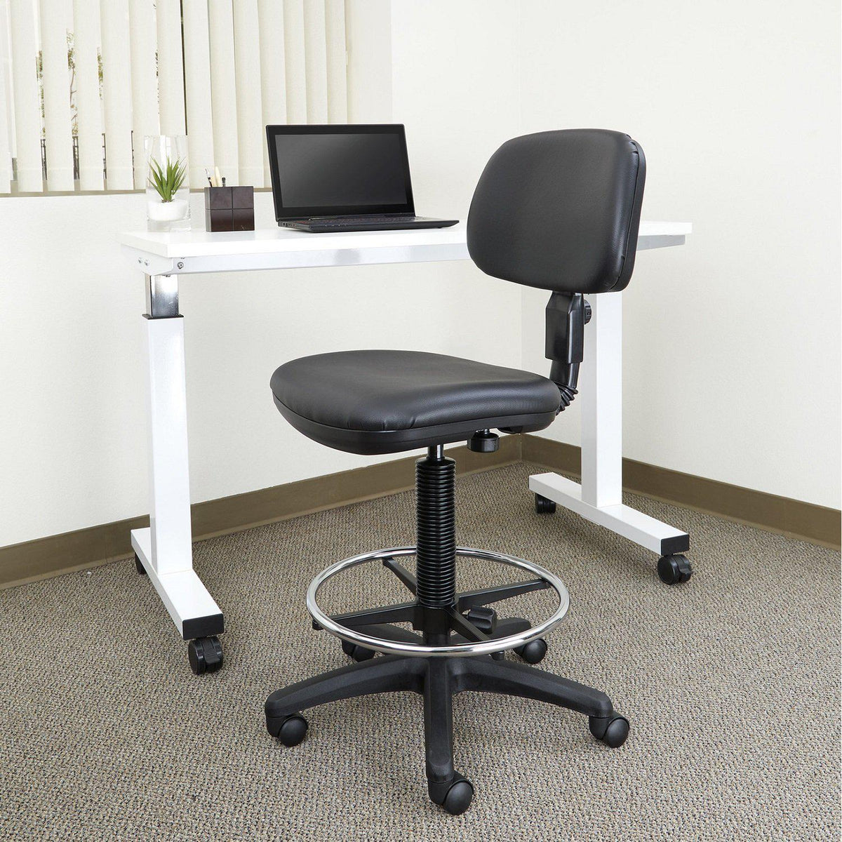 Ergonomic Drafting Chair with Molded Foam Black Vinyl Seat and Back