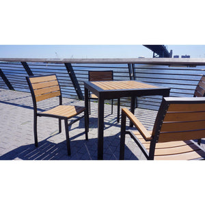 Longport Collection Outdoor/Indoor 32" x 48" Aluminum 4-Leg Bolt-Down Bar Height Table with Synthetic Teak Top