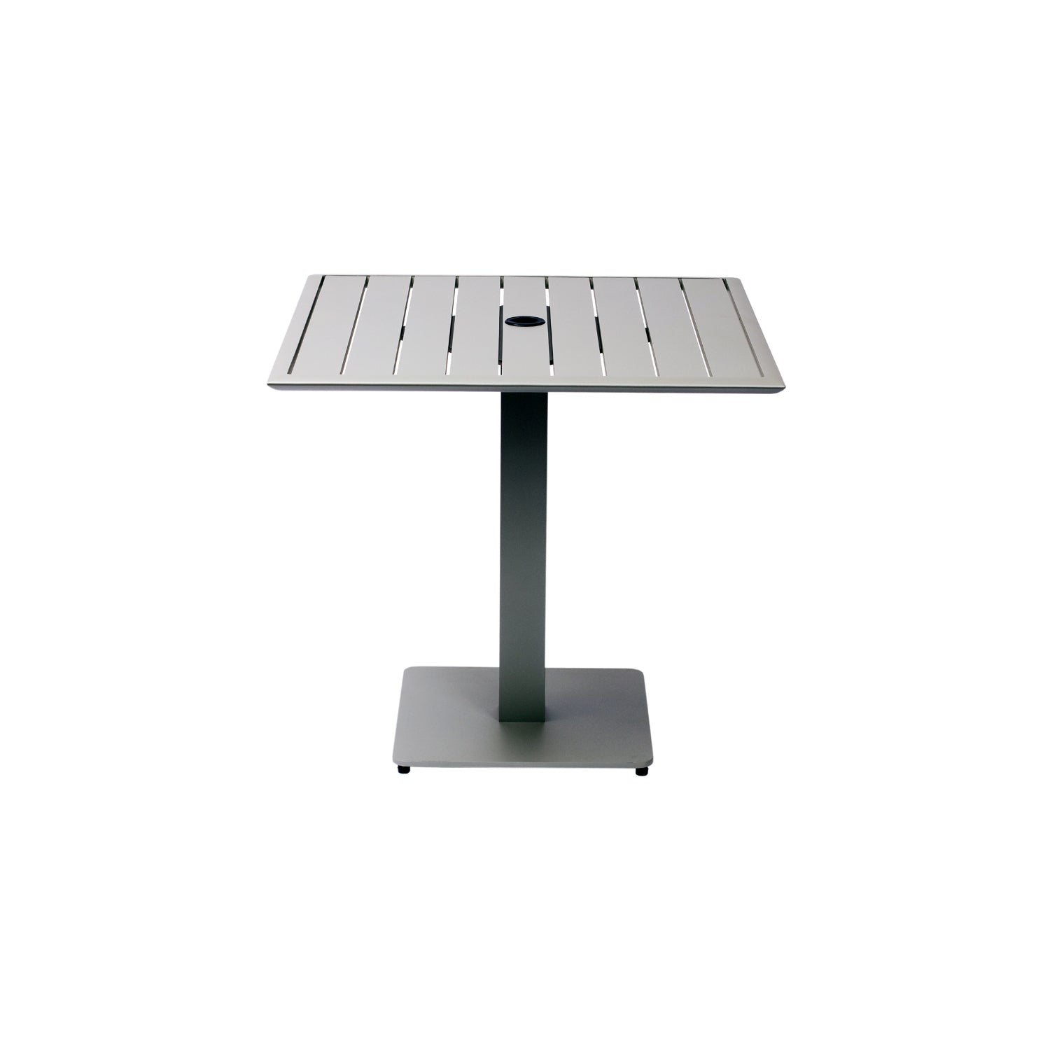 South Beach Collection Outdoor/Indoor 32" Square Titanium Silver Aluminum Dining Height Table with Umbrella Hole