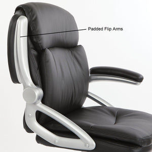 Mid Back Bonded Leather Executive Manager's Chair, Silver Frame/Black Upholstery