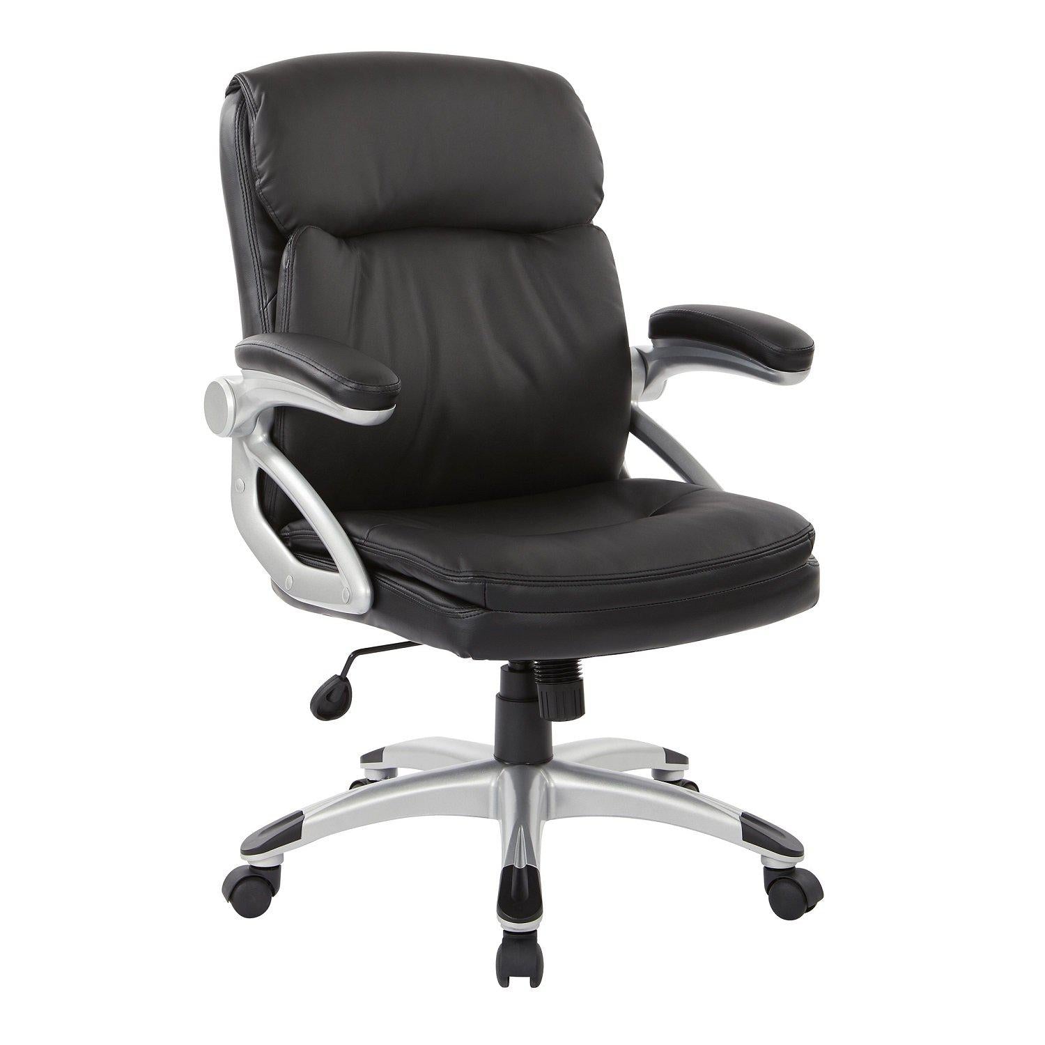 Mid Back Bonded Leather Executive Manager's Chair, Silver Frame/Black Upholstery