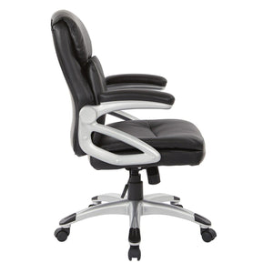 Mid Back Bonded Leather Executive Manager's Chair, Silver Frame/Black Upholstery