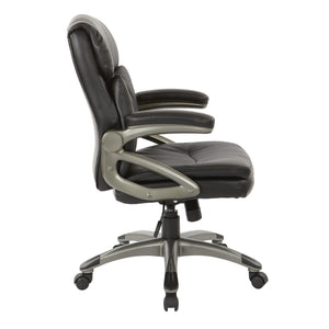 Mid Back Bonded Leather Executive Manager's Chair, Titanium Frame/Black Upholstery