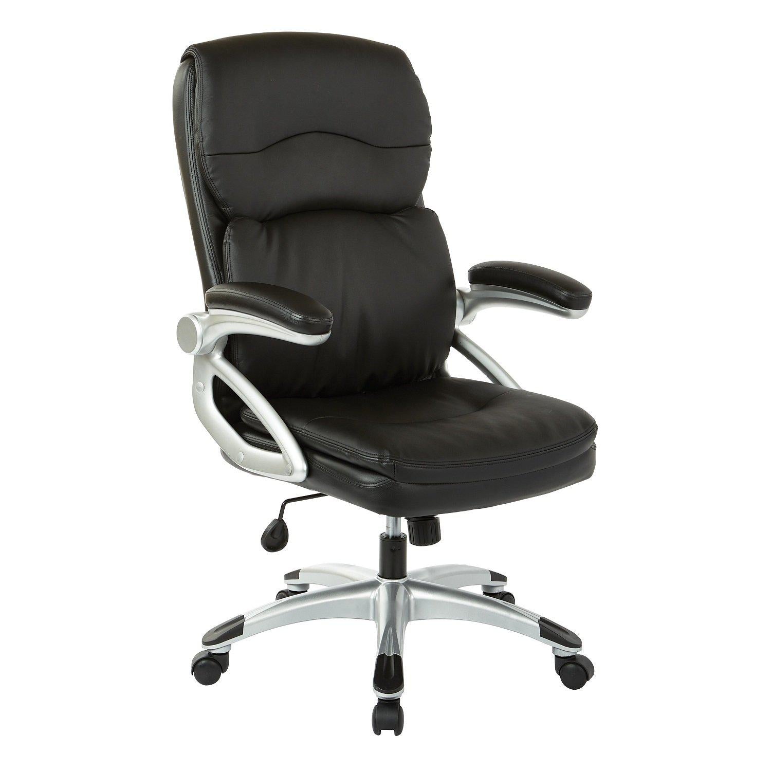 High Back Bonded Leather Executive Manager's Chair, Silver Frame/Black Upholstery