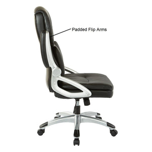 High Back Bonded Leather Executive Manager's Chair, Silver Frame/Black Upholstery