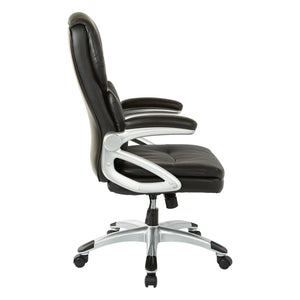 High Back Bonded Leather Executive Manager's Chair, Silver Frame/Black Upholstery