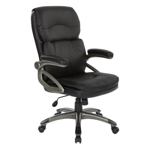 High Back Bonded Leather Executive Manager's Chair, Titanium Frame/Black Upholstery