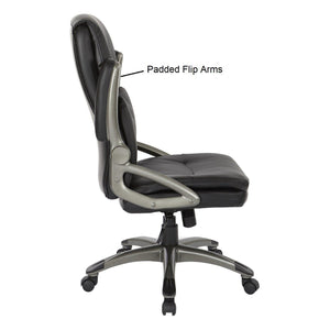 High Back Bonded Leather Executive Manager's Chair, Titanium Frame/Black Upholstery
