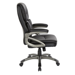 High Back Bonded Leather Executive Manager's Chair, Titanium Frame/Black Upholstery