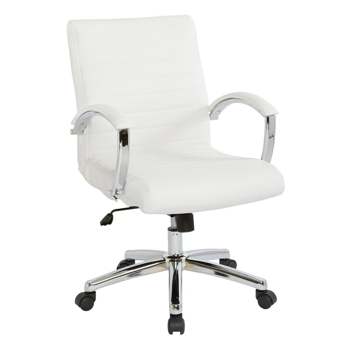 Executive Low-Back Faux Leather Chair with Padded Arms and Chrome Finish Base