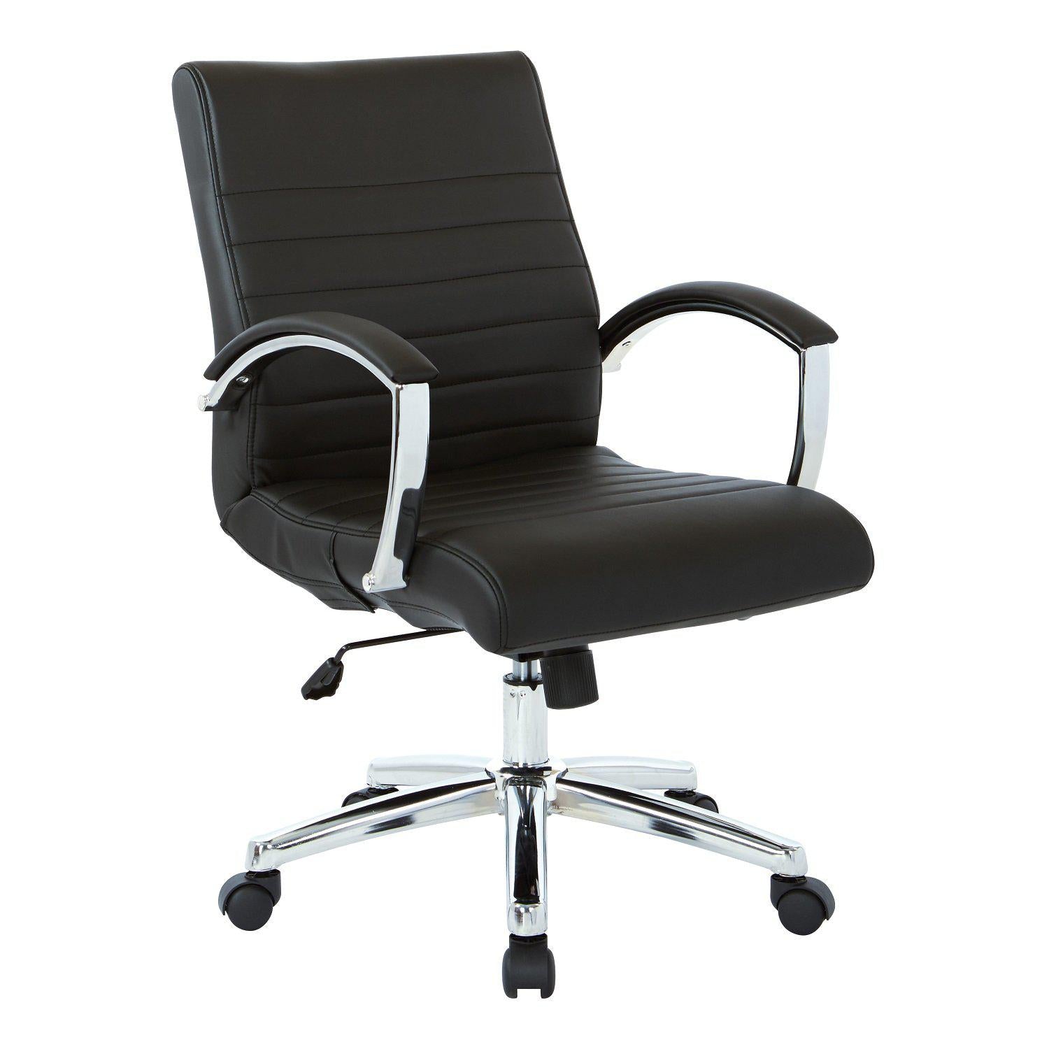 Executive Low-Back Faux Leather Chair with Padded Arms and Chrome Finish Base