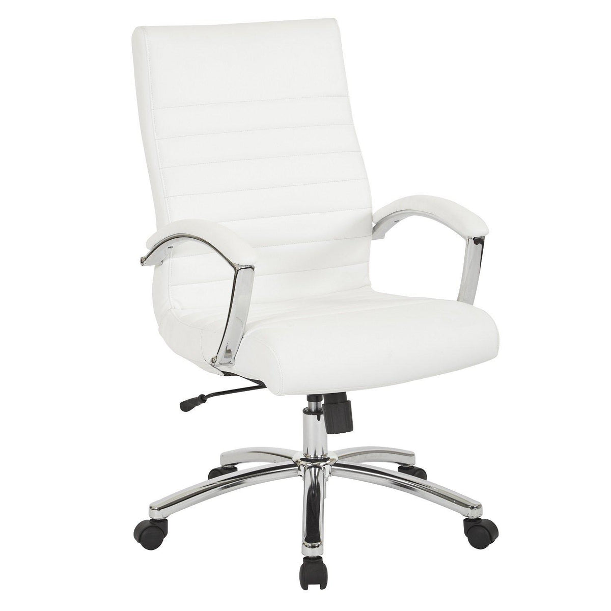 Executive Mid-Back Faux Leather Chair with Padded Arms and Chrome Finish Base