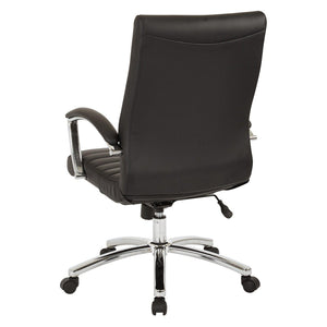 Executive Mid-Back Faux Leather Chair with Padded Arms and Chrome Finish Base