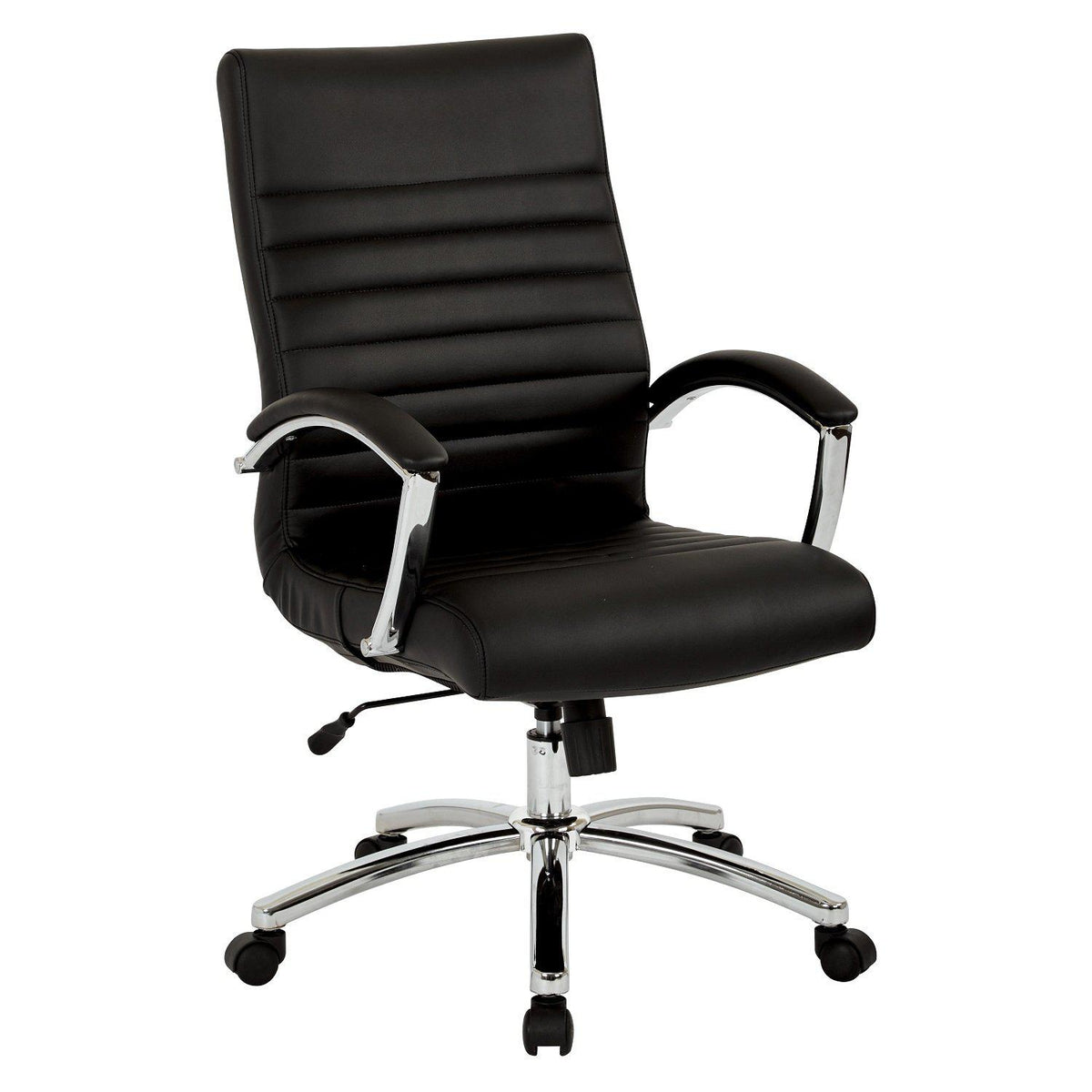 Executive Mid-Back Faux Leather Chair with Padded Arms and Chrome Finish Base