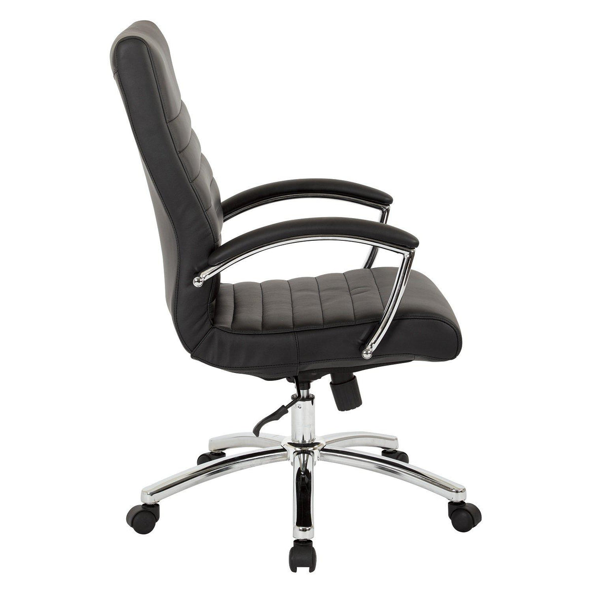 Executive Mid-Back Faux Leather Chair with Padded Arms and Chrome Finish Base