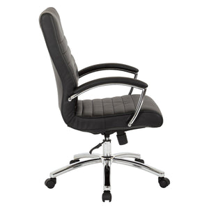 Executive Mid-Back Faux Leather Chair with Padded Arms and Chrome Finish Base