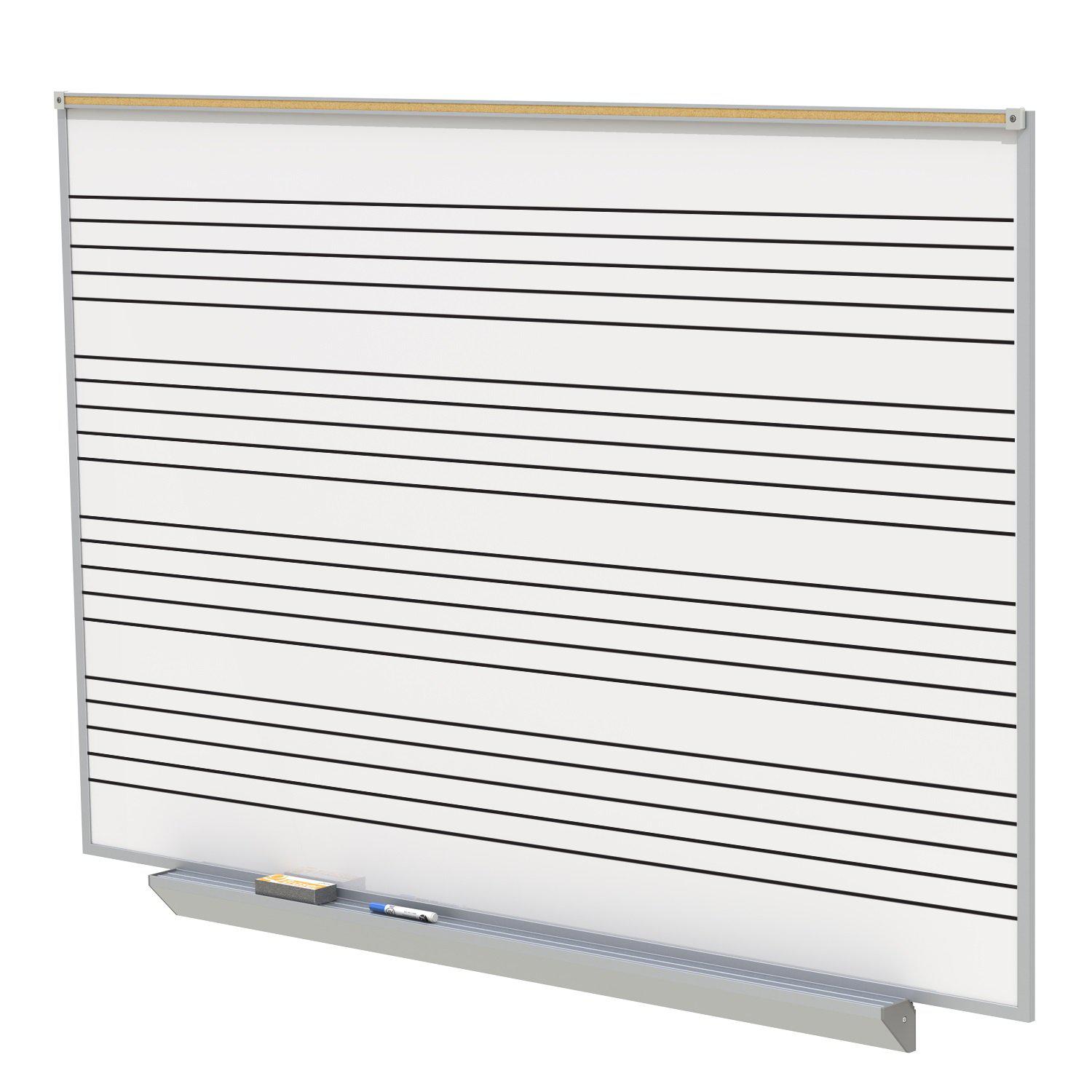 Music Staff Lined Porcelain Magnetic Board with Box Tray and Maprail, 4' x 8'
