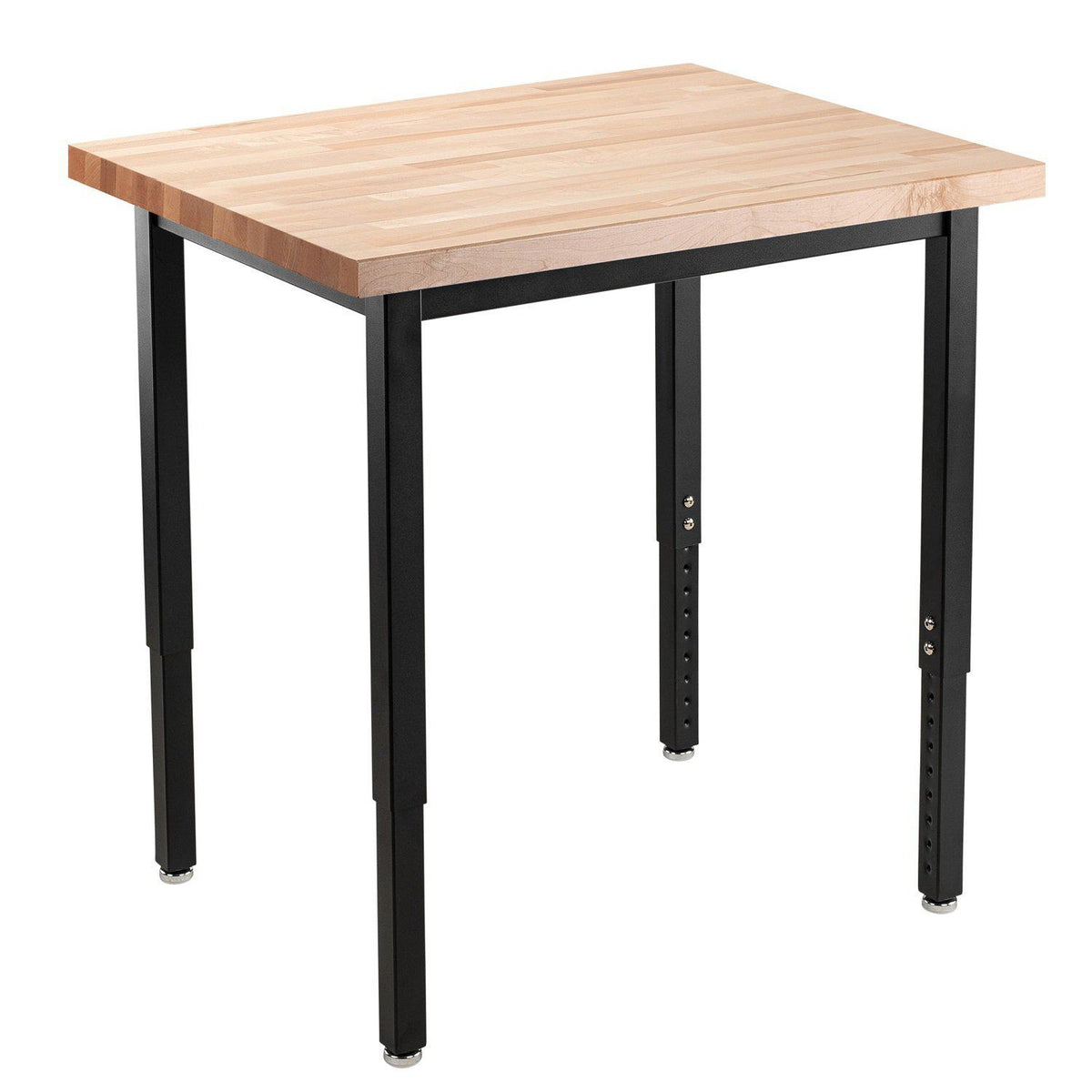 Heavy-Duty Height-Adjustable Utility Table, Black Frame, 36" x 36", Butcherblock Top
