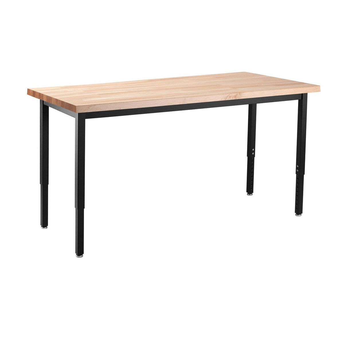 Heavy-Duty Height-Adjustable Utility Table, Black Frame, 30" x 48", Butcherblock Top