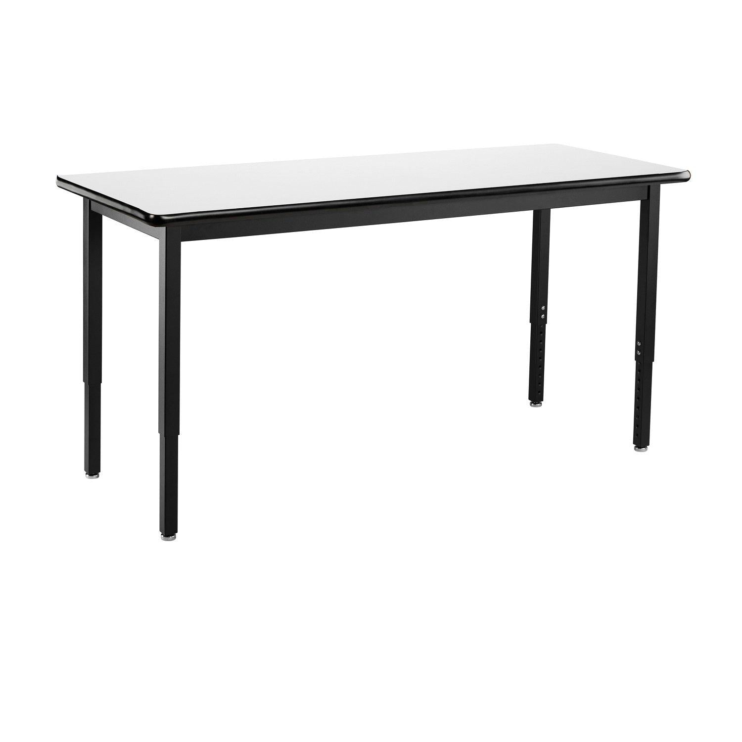 Heavy-Duty Height-Adjustable Utility Table, Black Frame, 30" x 48", Whiteboard High-Pressure Laminate Top
