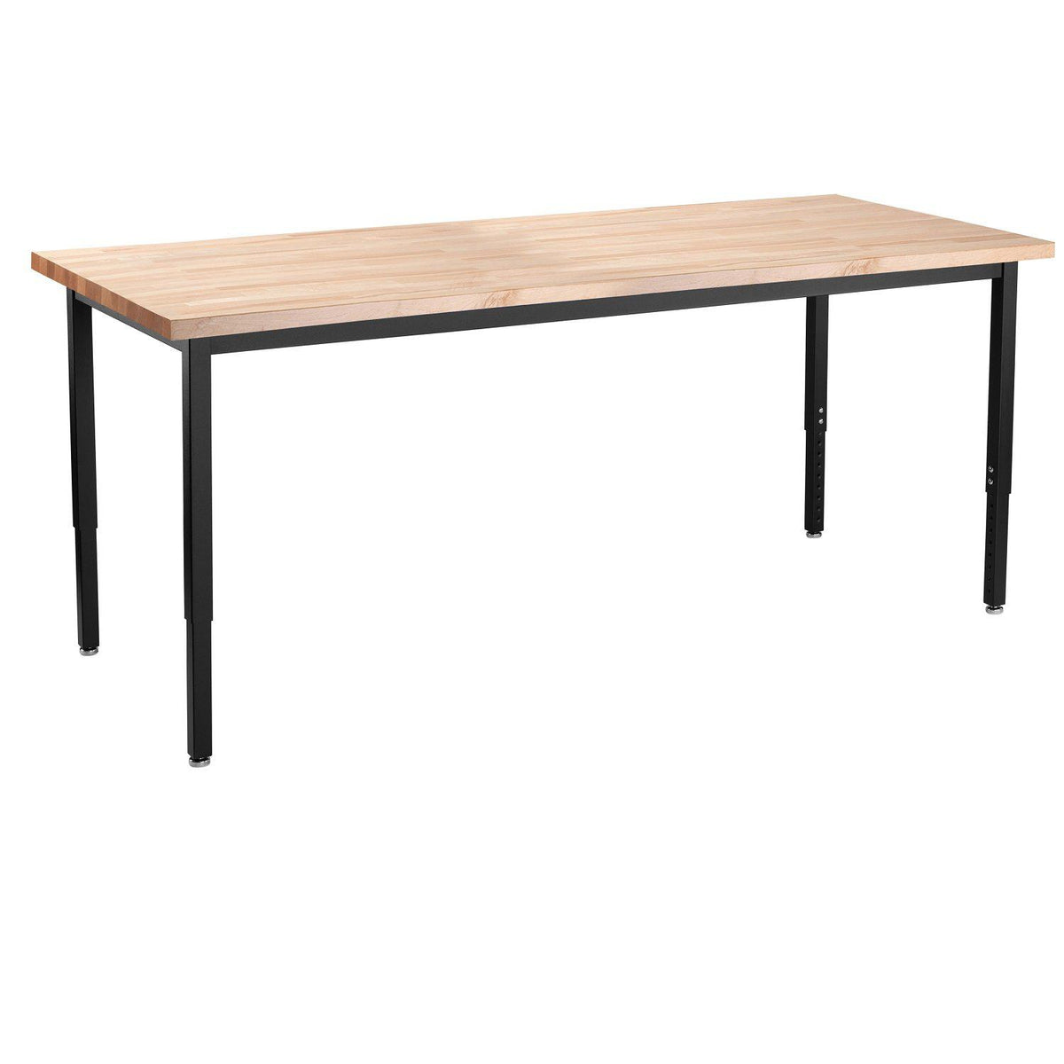 Heavy-Duty Height-Adjustable Utility Table, Black Frame, 24" x 84", Butcherblock Top